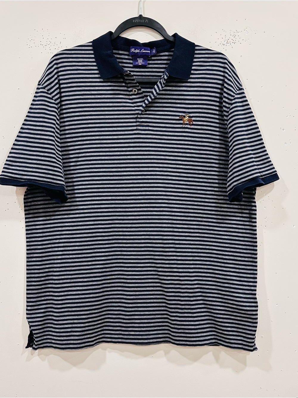 Ralph Lauren Pima Cotton Striped Polo Shirt Men's XL Silver Purple Tag Peru